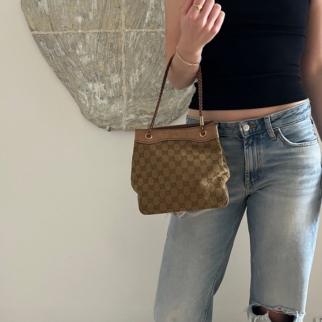 Gucci GG Canvas Rope Bucket Bag Gold