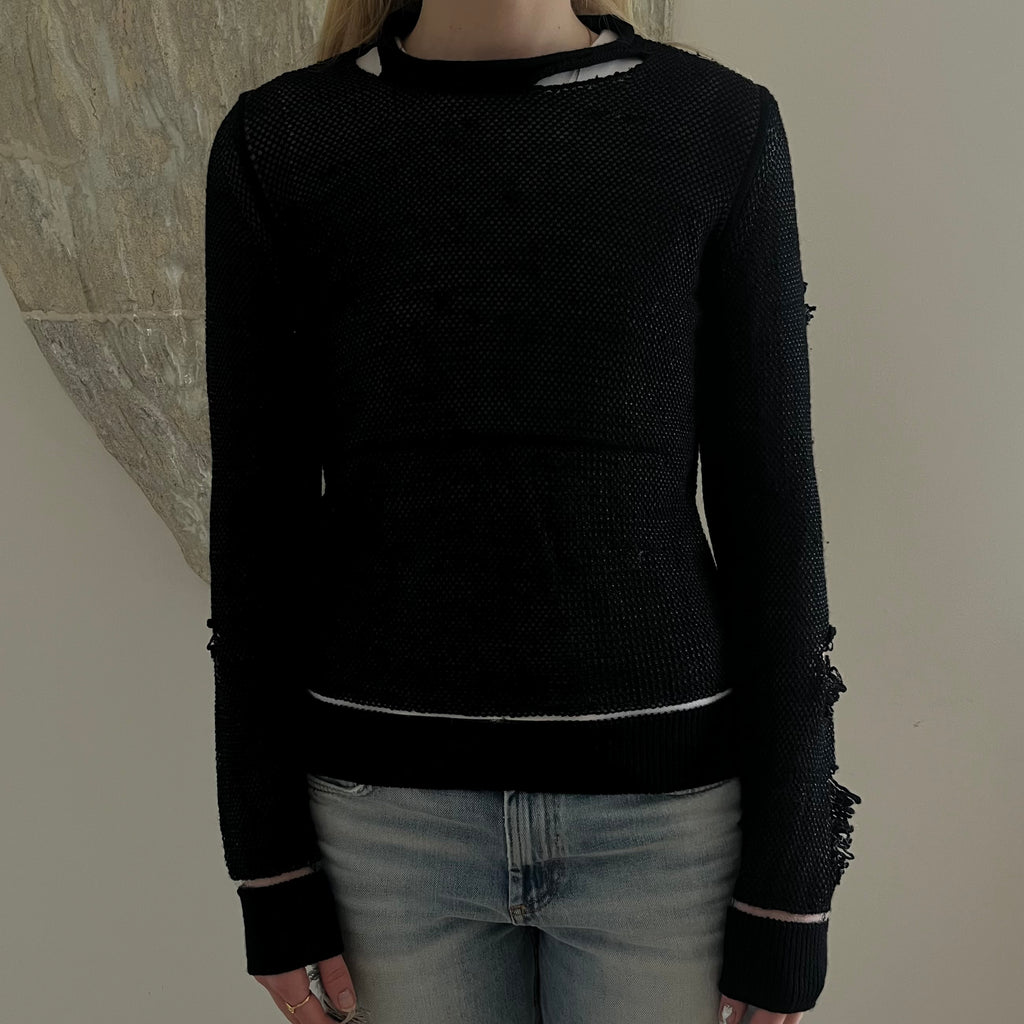 Maison Martin Margiela Black Distressed Silver Thread Knit Sweater 2012