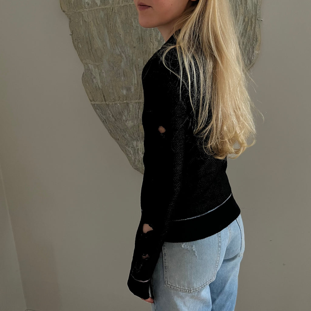 Maison Martin Margiela Black Distressed Silver Thread Knit Sweater 2012