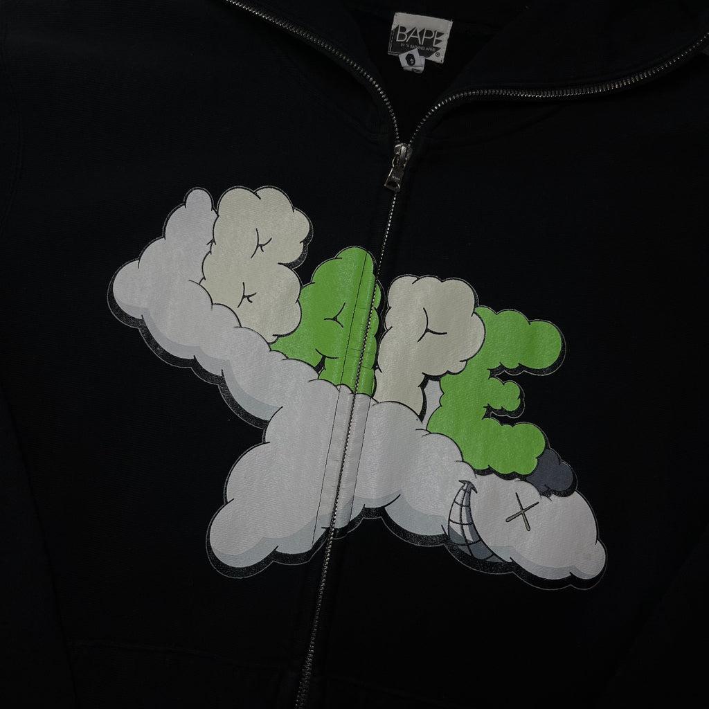 Bape x KAWS Zip Up Cloud Plane Logo Black Hoodie 2006