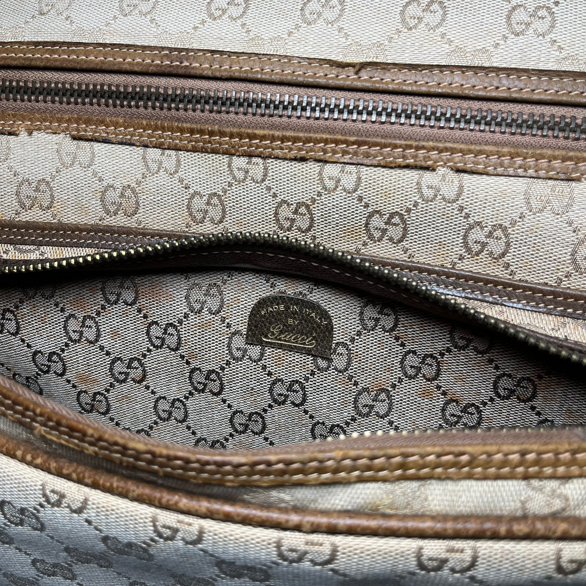 Gucci Large Tennis Bag in Beige GG Canvas, 1970s-80s