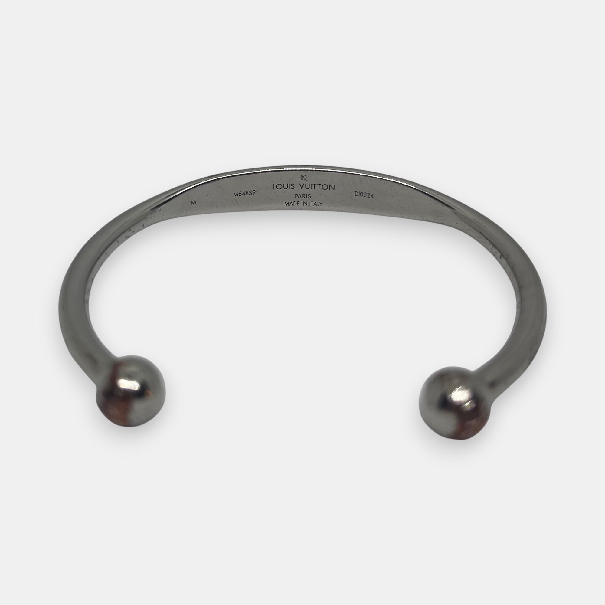 Louis Vuitton Silver Monogram Jonc Bracelet w. Dust Bag & Box