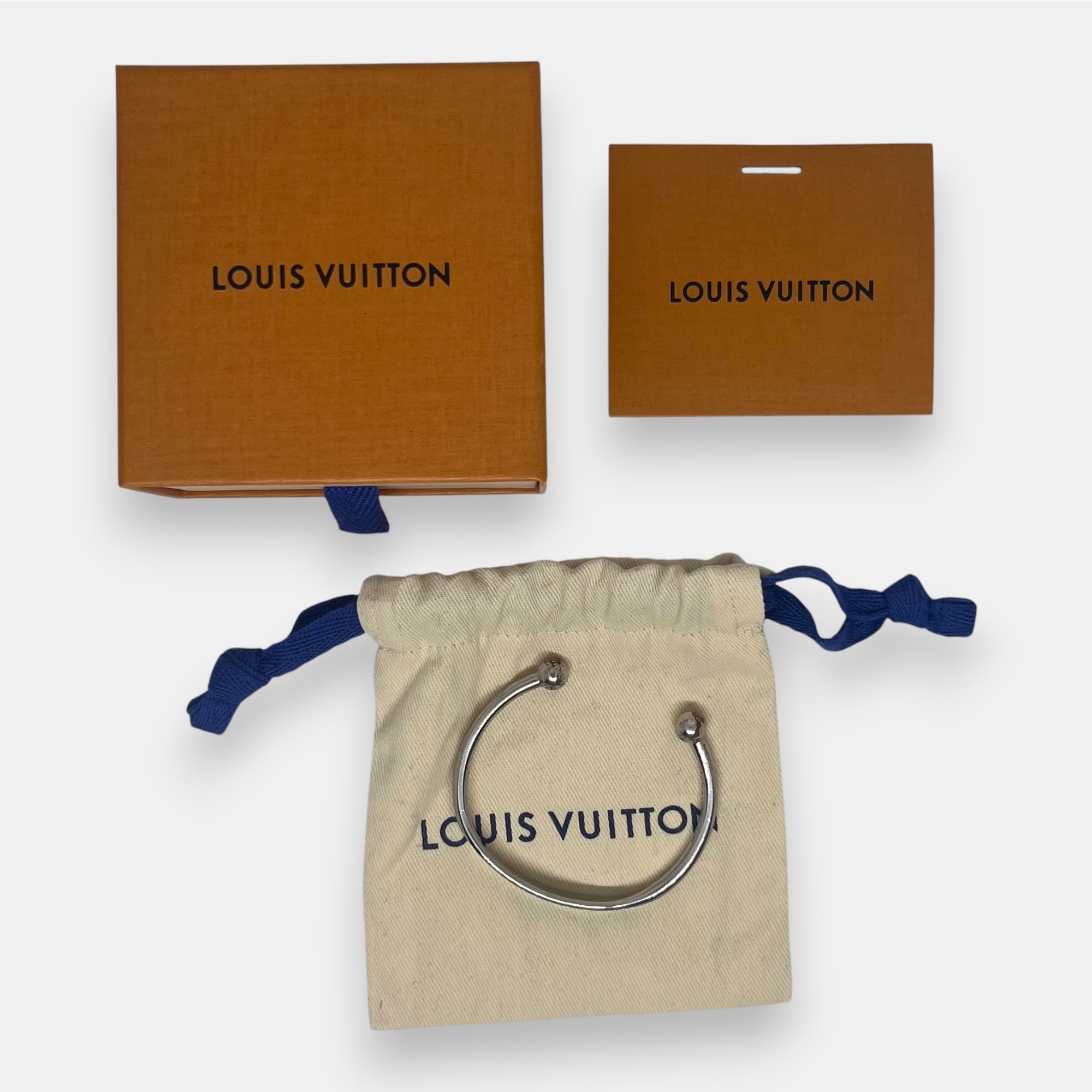 Louis Vuitton Silver Monogram Jonc Bracelet w. Dust Bag & Box