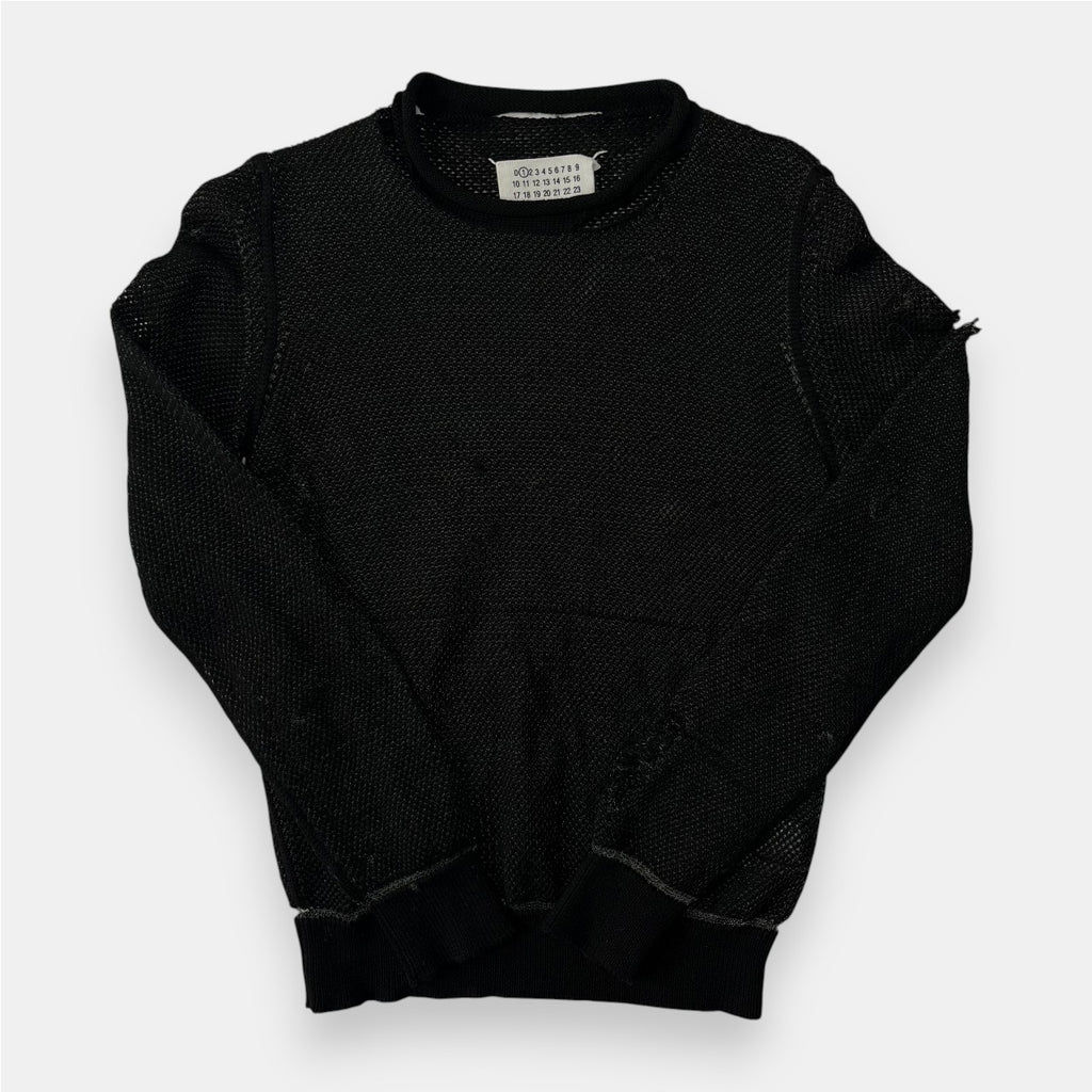 Maison Martin Margiela Black Distressed Silver Thread Knit Sweater 2012