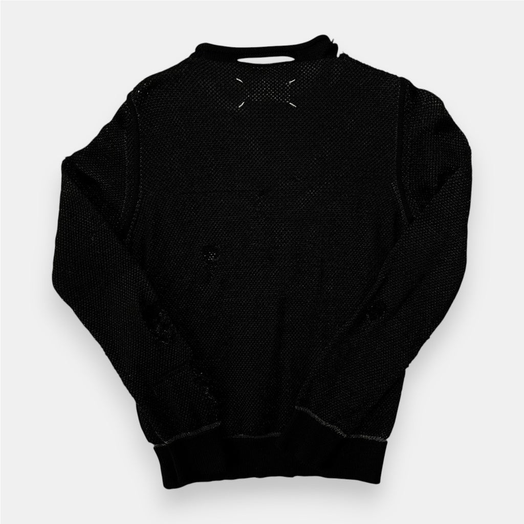 Maison Martin Margiela Black Distressed Silver Thread Knit Sweater 2012