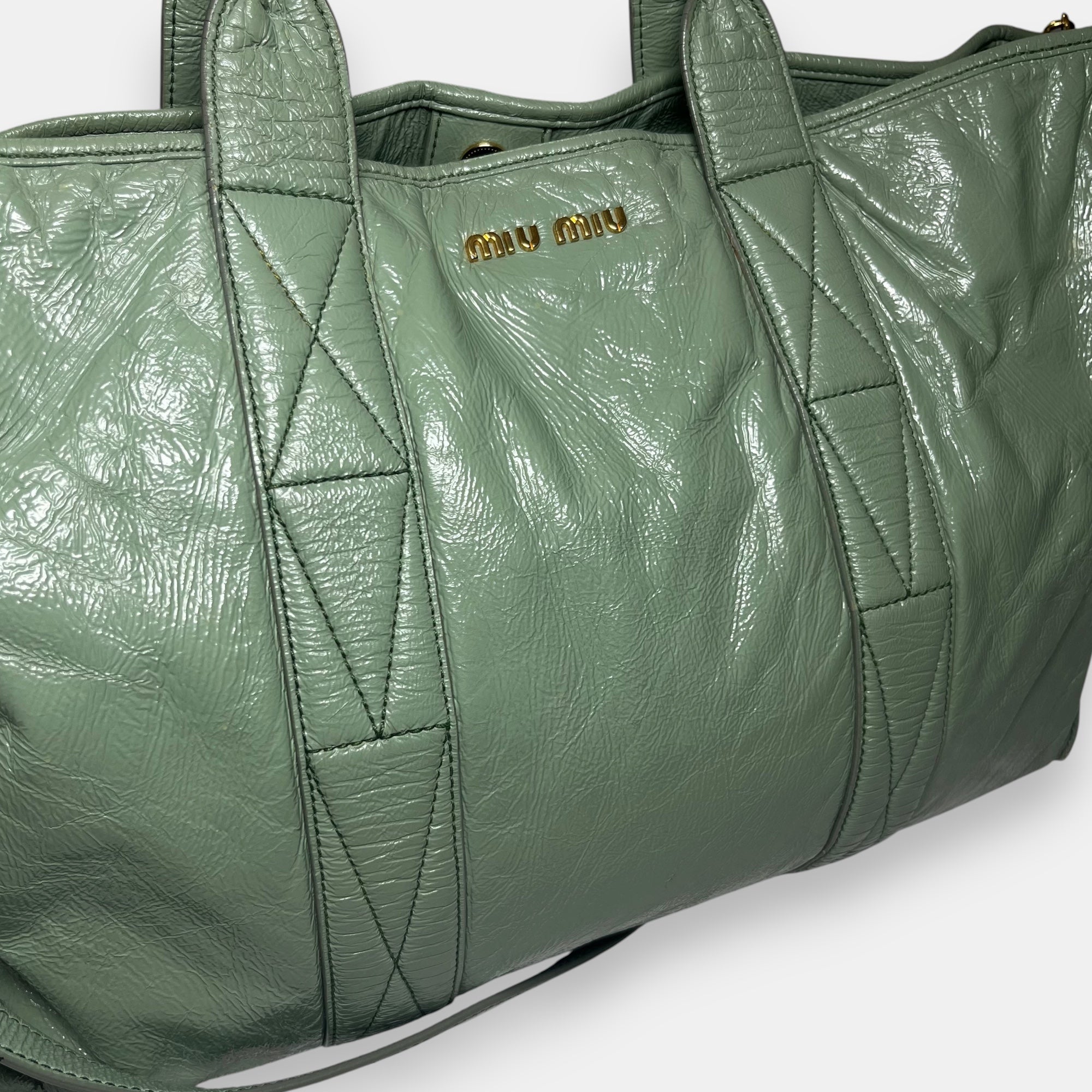 Miu Miu Green Leather Shoulder Bag Tote