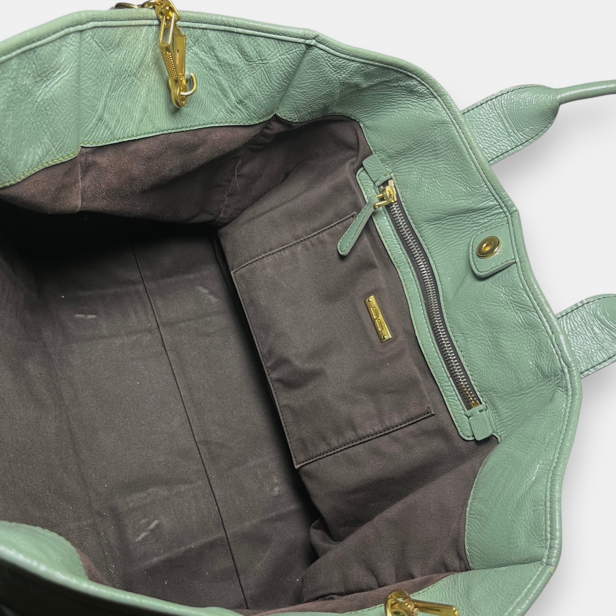 Miu Miu Green Leather Shoulder Bag Tote