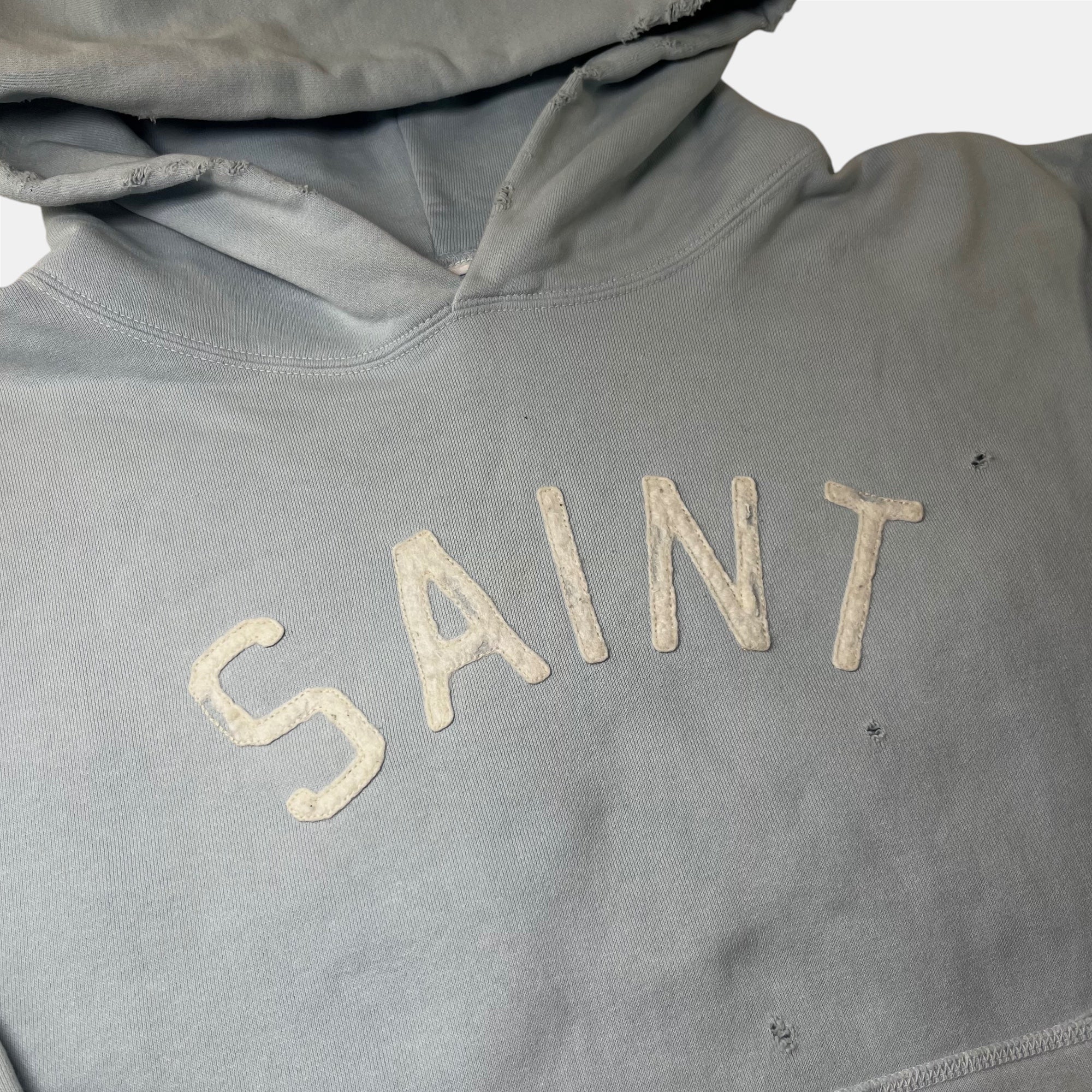 Saint Mxxxxxx "Saint" Hoodie Baby Blue Distressed FW22
