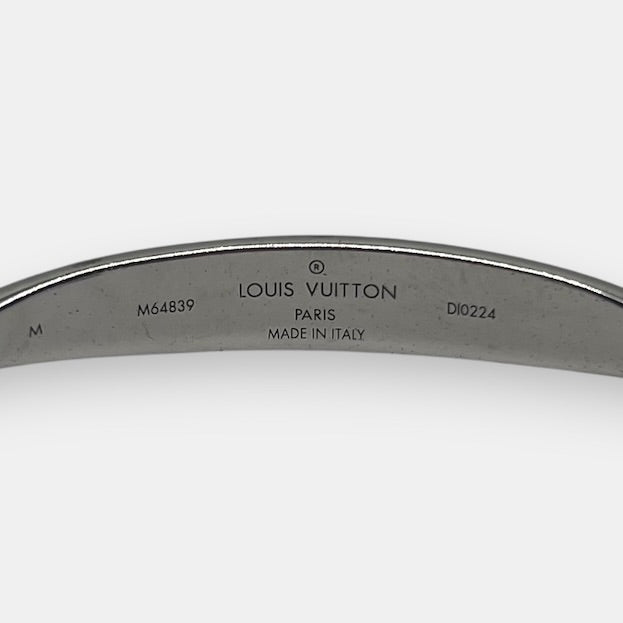 Louis Vuitton Silver Monogram Jonc Bracelet w. Dust Bag & Box