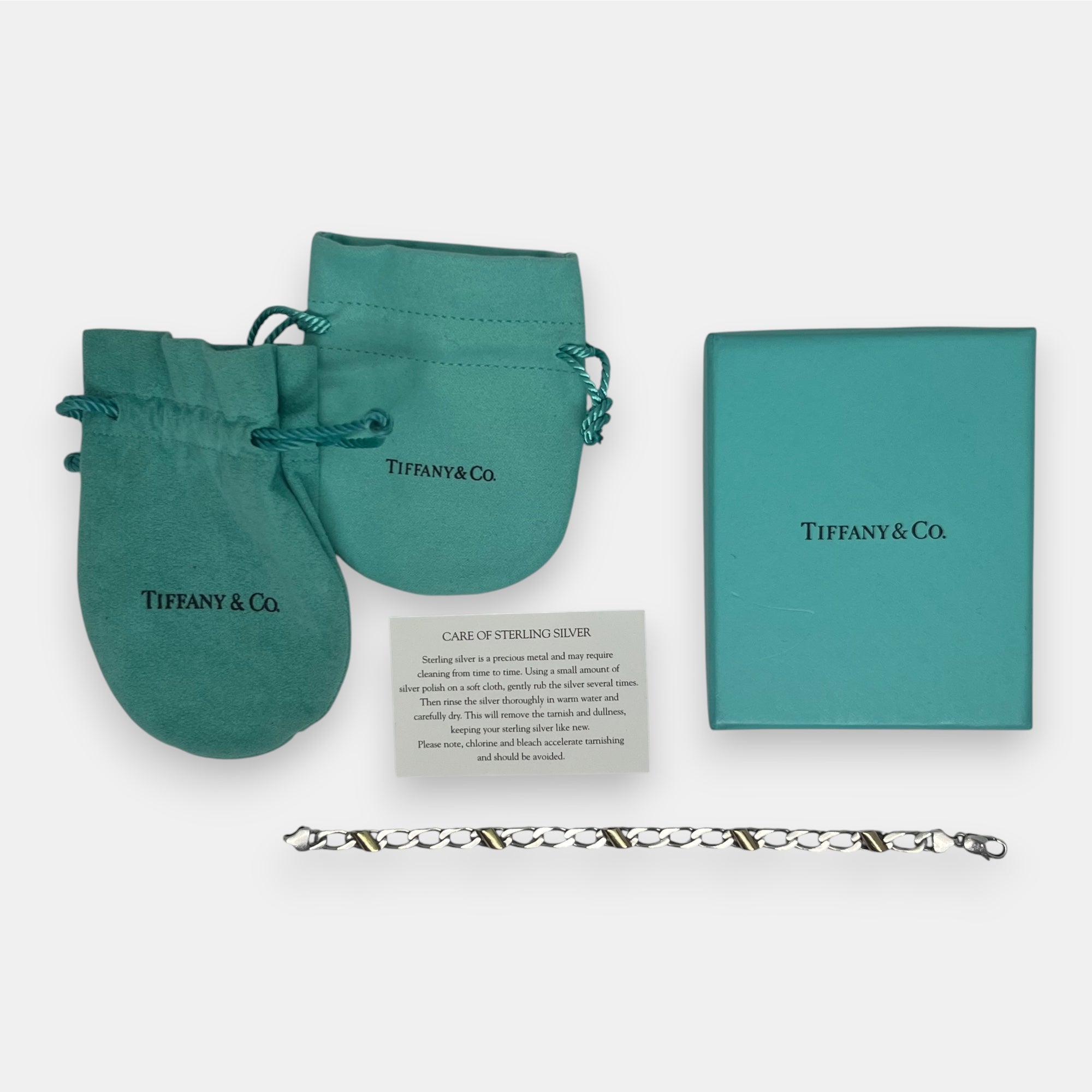 Tiffany & Co. .925 Silver & 18k Gold Bracelet w. Dust Bags & Box